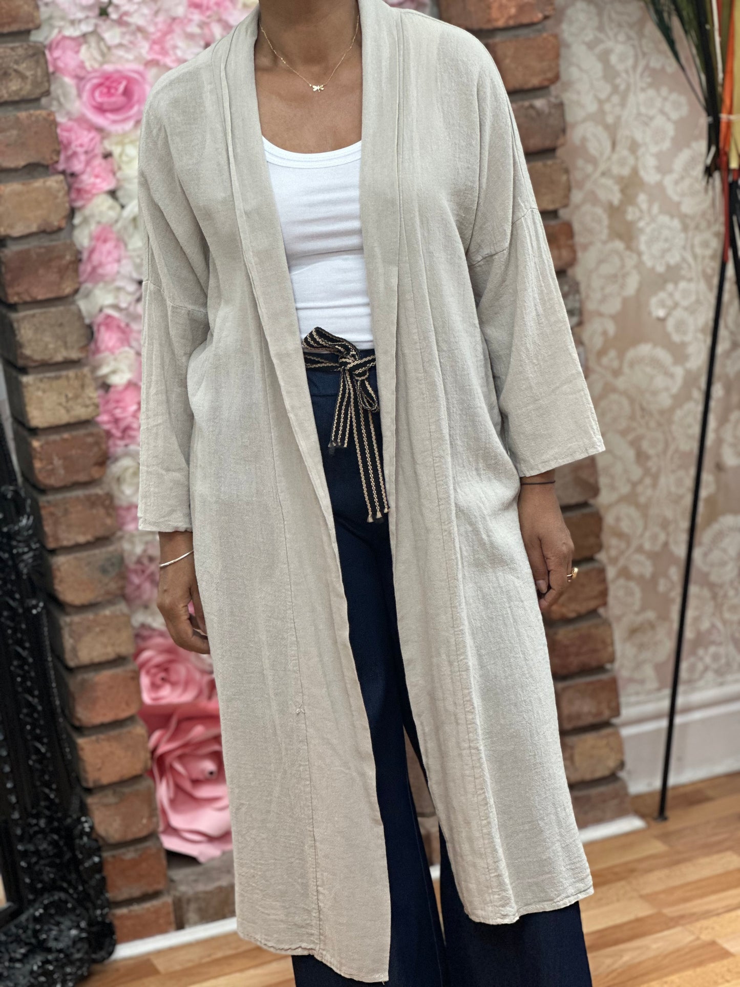 LINEN MIX LONG JACKET-#SALE10