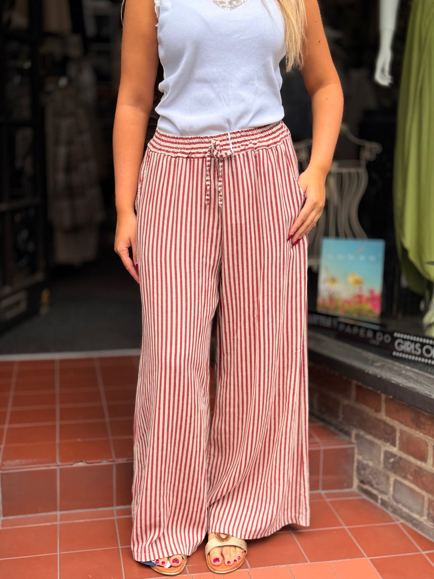 HENLEY-MARI PINSTRIPE LINEN TROUSER