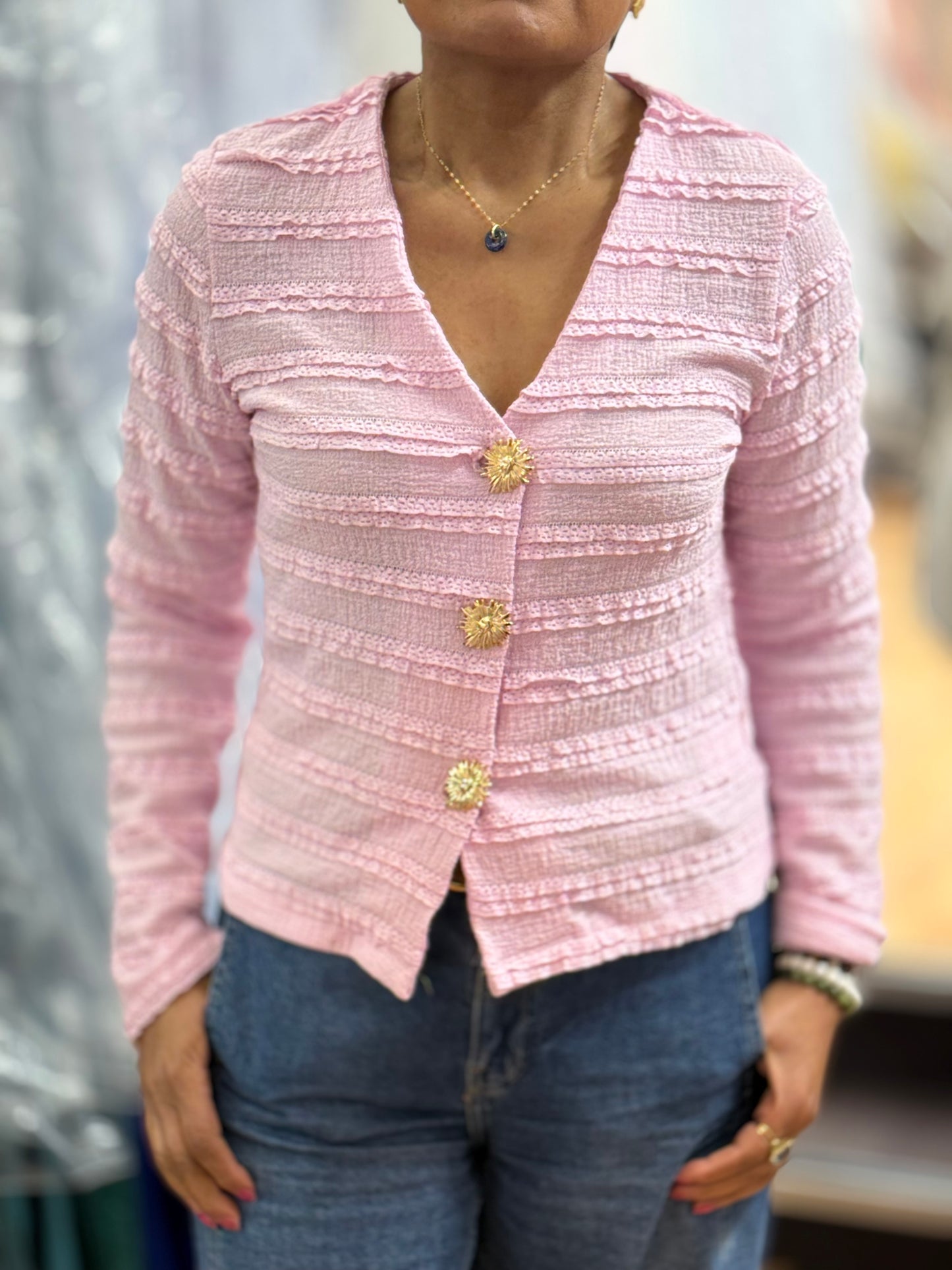 GRACIE- GOLD BUTTON LACE TOP #SunshineSALE