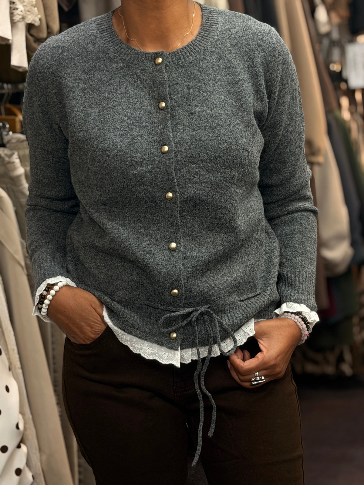 MORGAN- LACE TRIM KNITTED CARDI-24hrAuto10%off