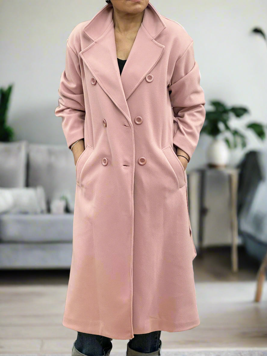 LARA- D/B BELTED COAT- DUSTY PINK