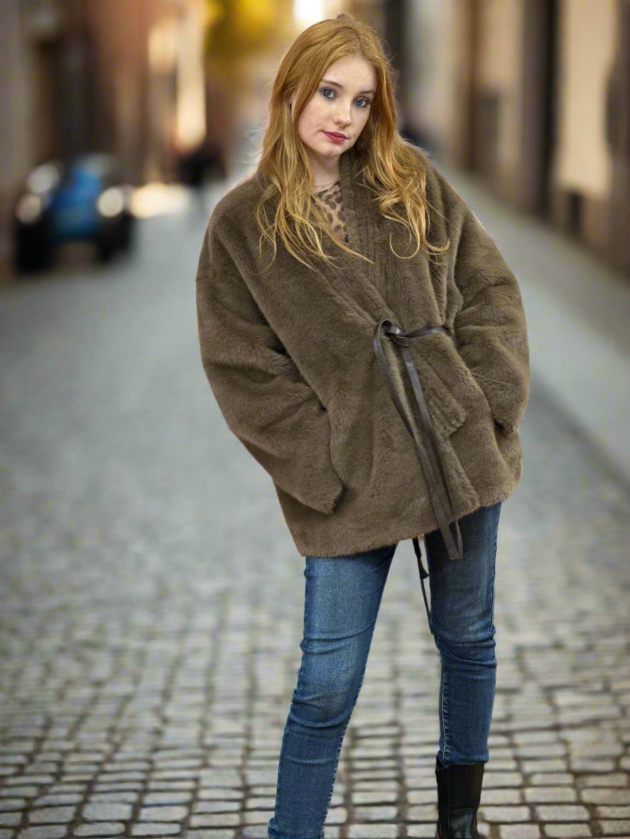 AURA- FAUX FUR WRAP STYLE JKT