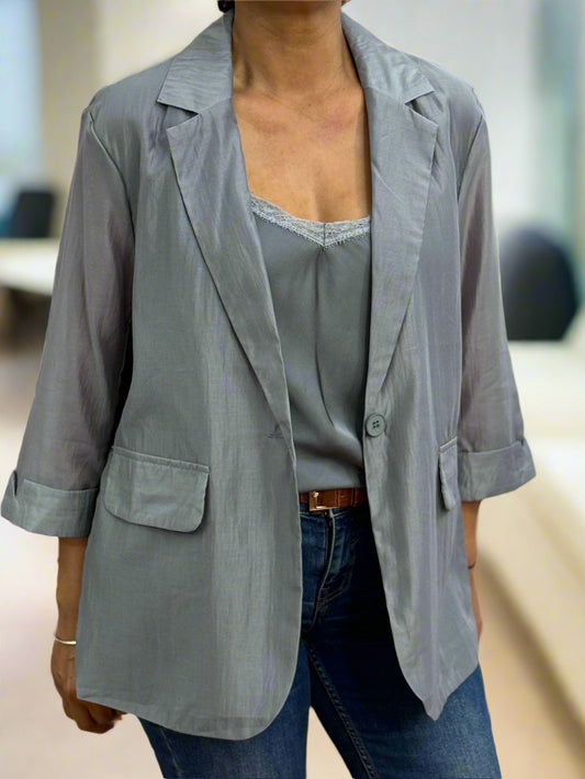 LORENA- ORGANZA SHEER BLAZER-GREY