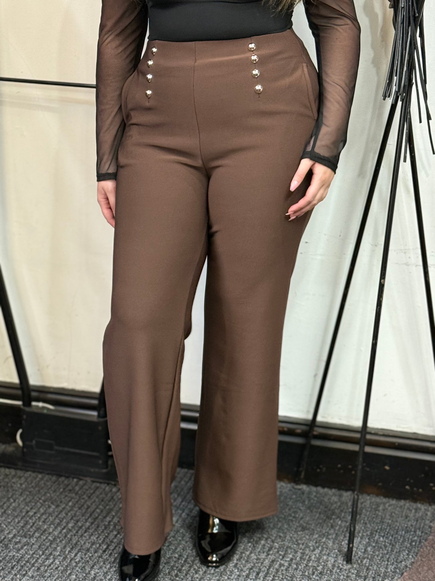 MILA-MWBASIC BUTTONS  TROUSER-BROWN