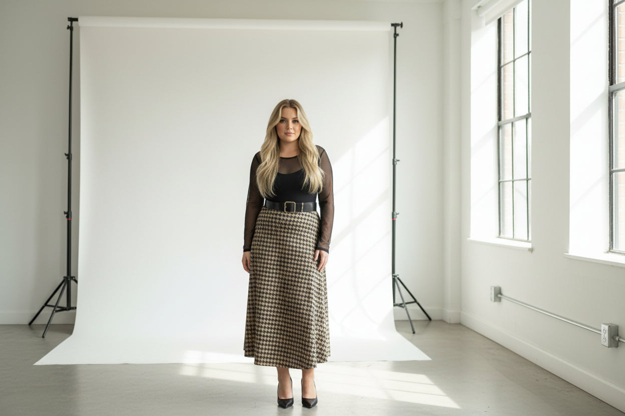 RONA-DOGTOOTH A LINE SKIRT-