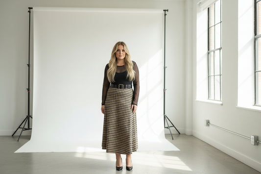 RONA-DOGTOOTH A LINE SKIRT-