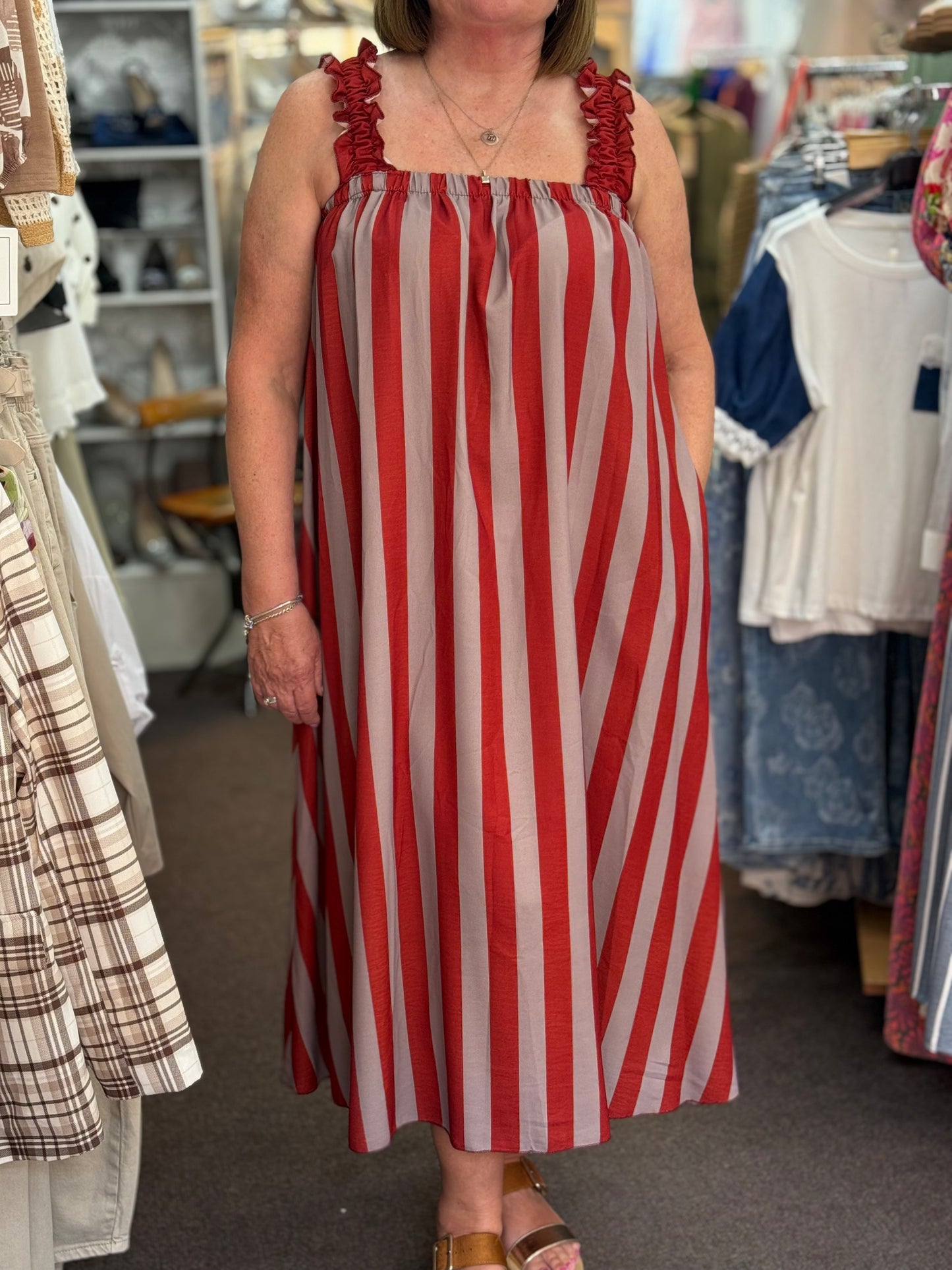 BONNIE- TIE BACK STRIPE OVERSIZED MAXI DRESS