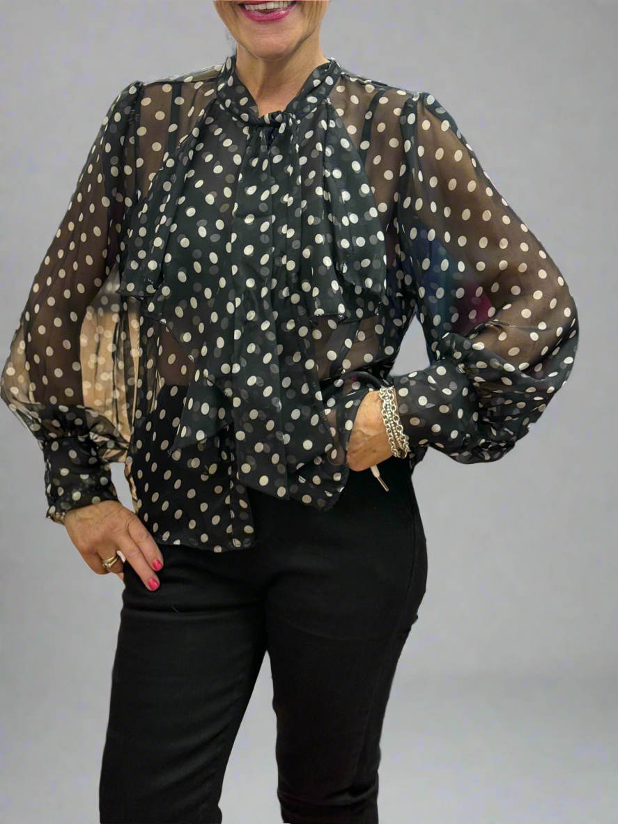 SIMONE PUSSY BOW SPOTTY SHIRT