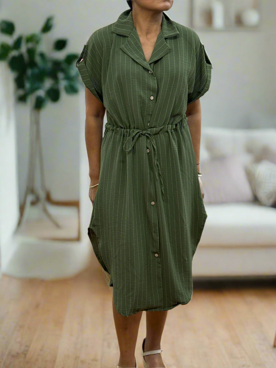 ST IVES- HAZEL PINSTRIPE SHIRT DRESS