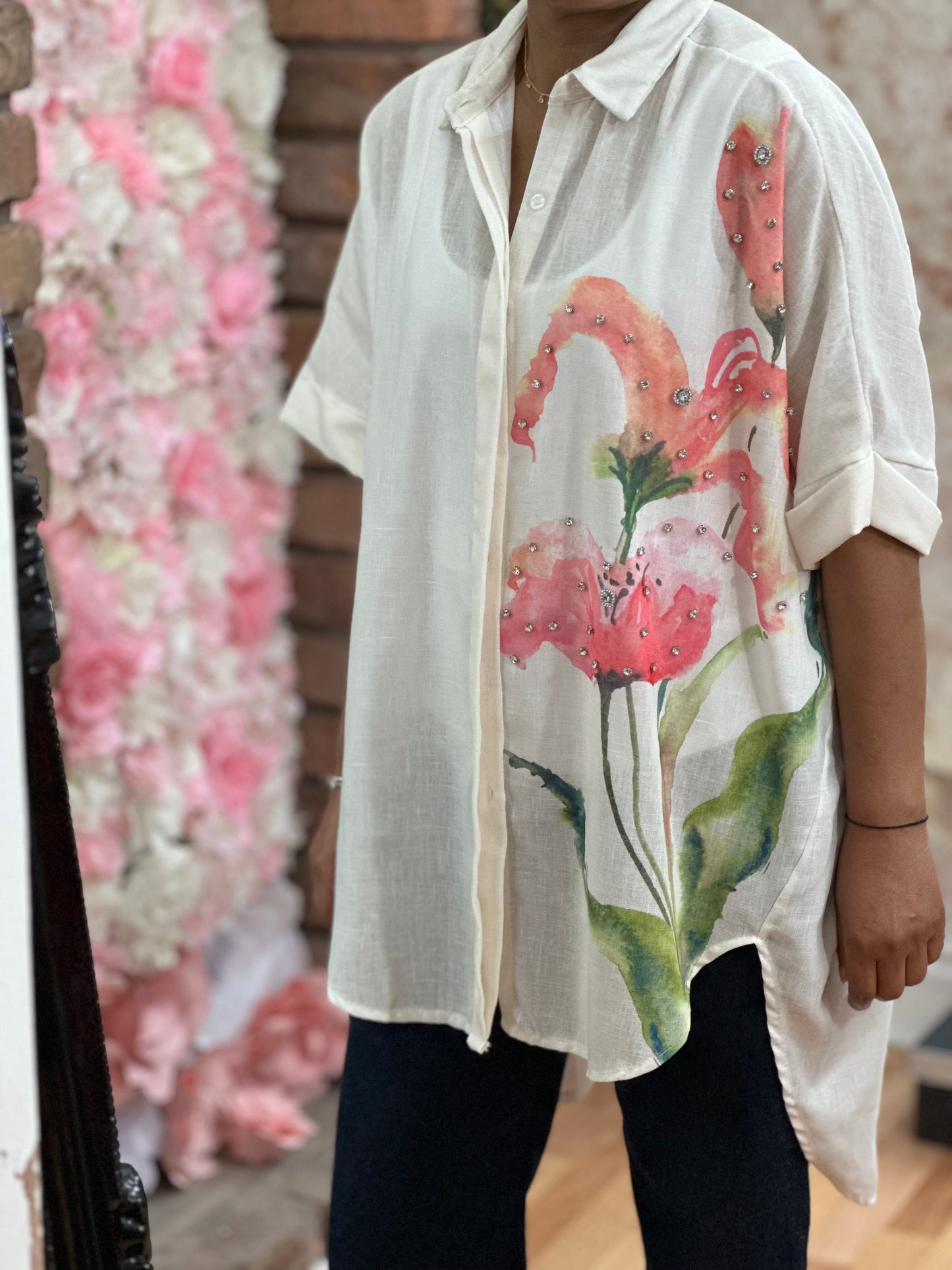 TROPICS KEW DIAMANTE FLOWER SHIRT