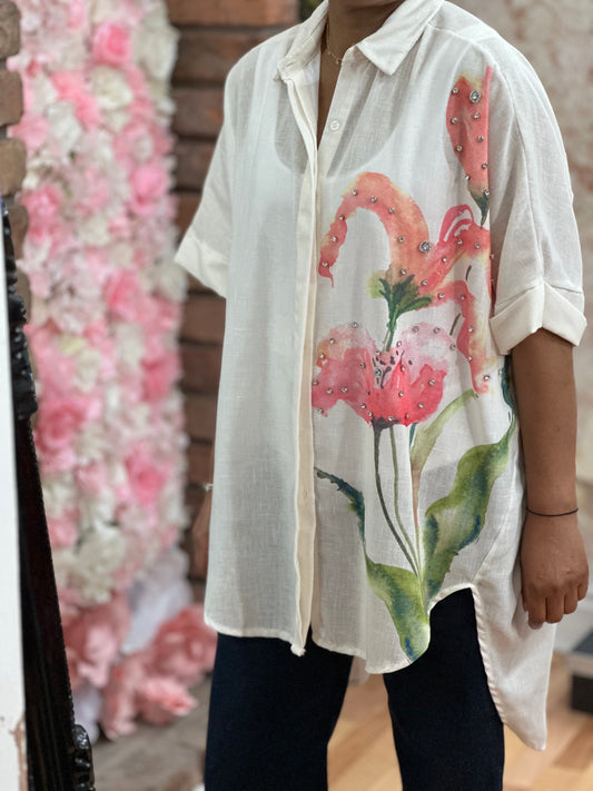 TROPICS KEW DIAMANTE FLOWER SHIRT