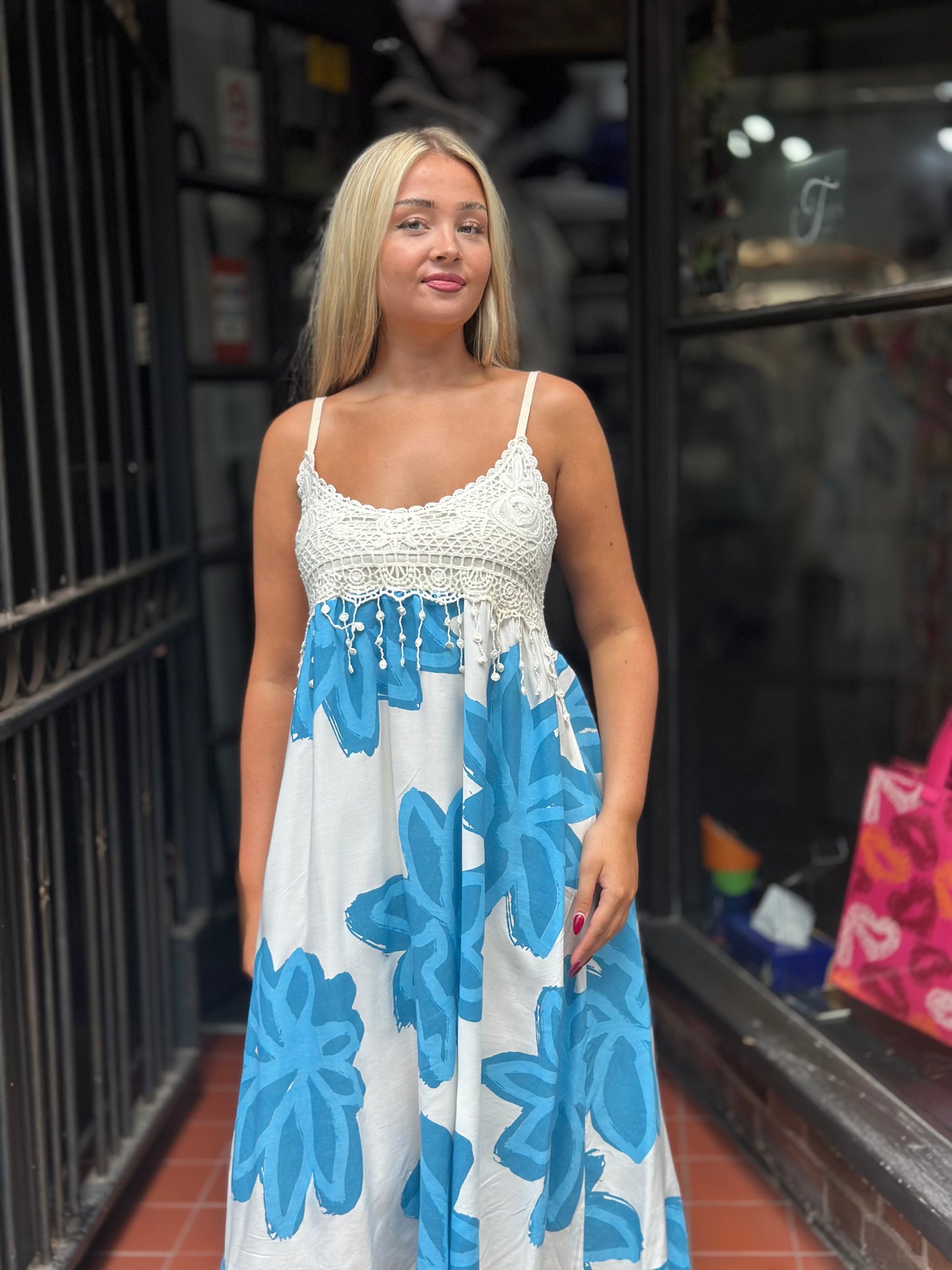 MOLLIE- CROCHET DETAIL  FLOWER DRESS Fits 12-16 #BankHoliday20%OFF