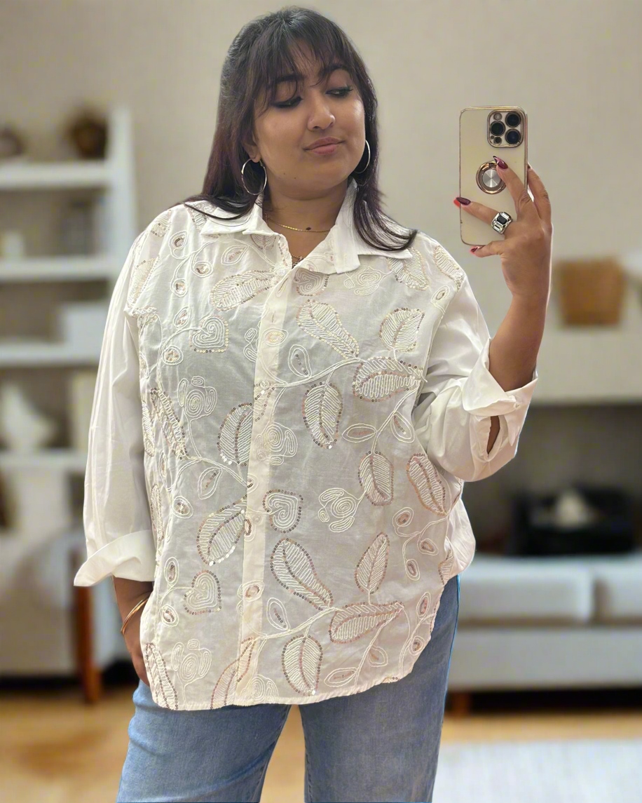 SOPHY- ROSE GOLD EMB DETAIL SHIRT-OFF-WHITE