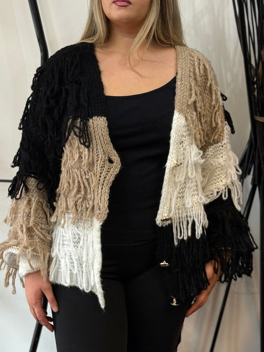 PEYTON-SHAGGY FRINGY PANELS CARDI