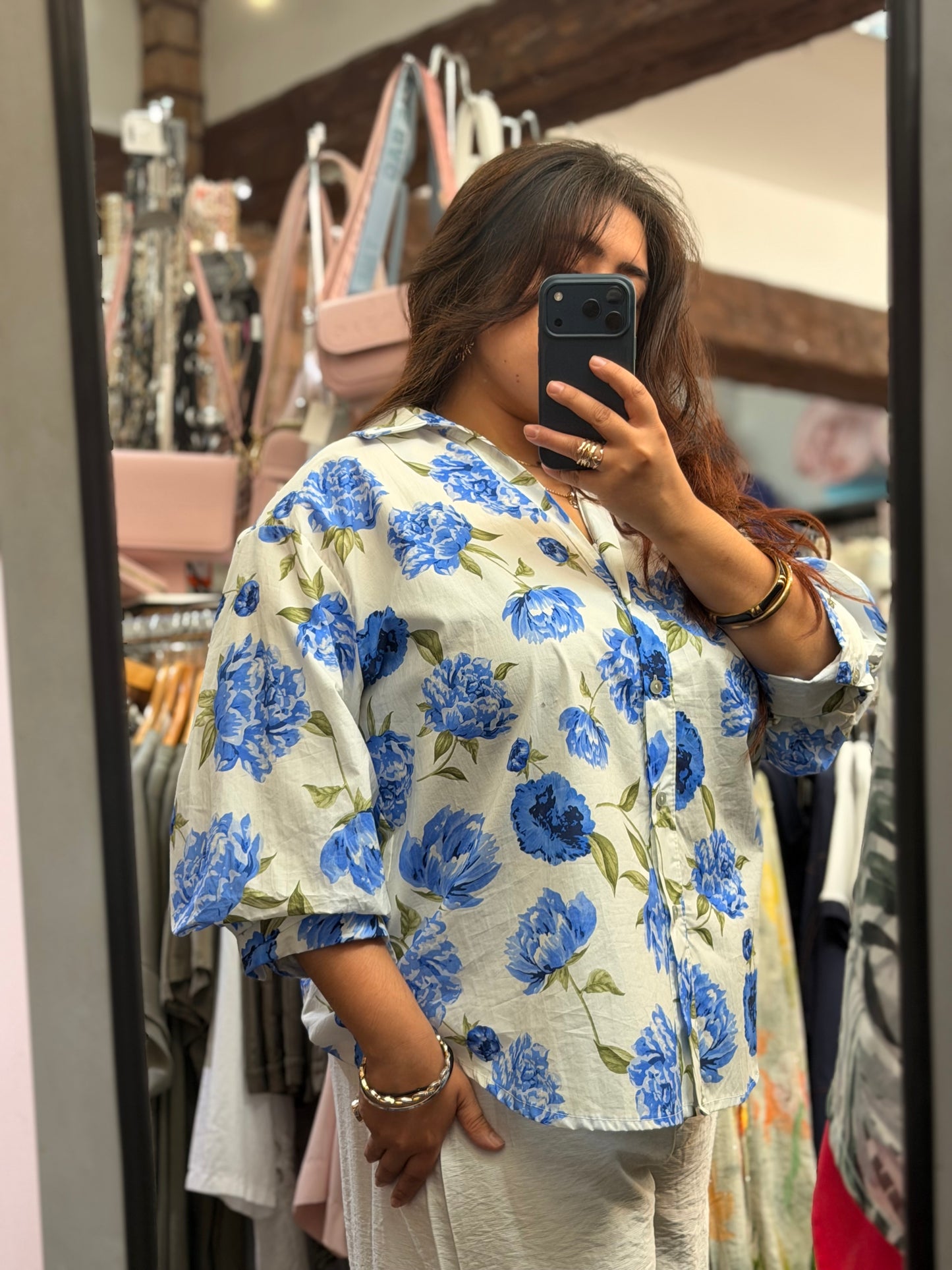 FORLI- ZETA BLUE FLOWER SHIRT