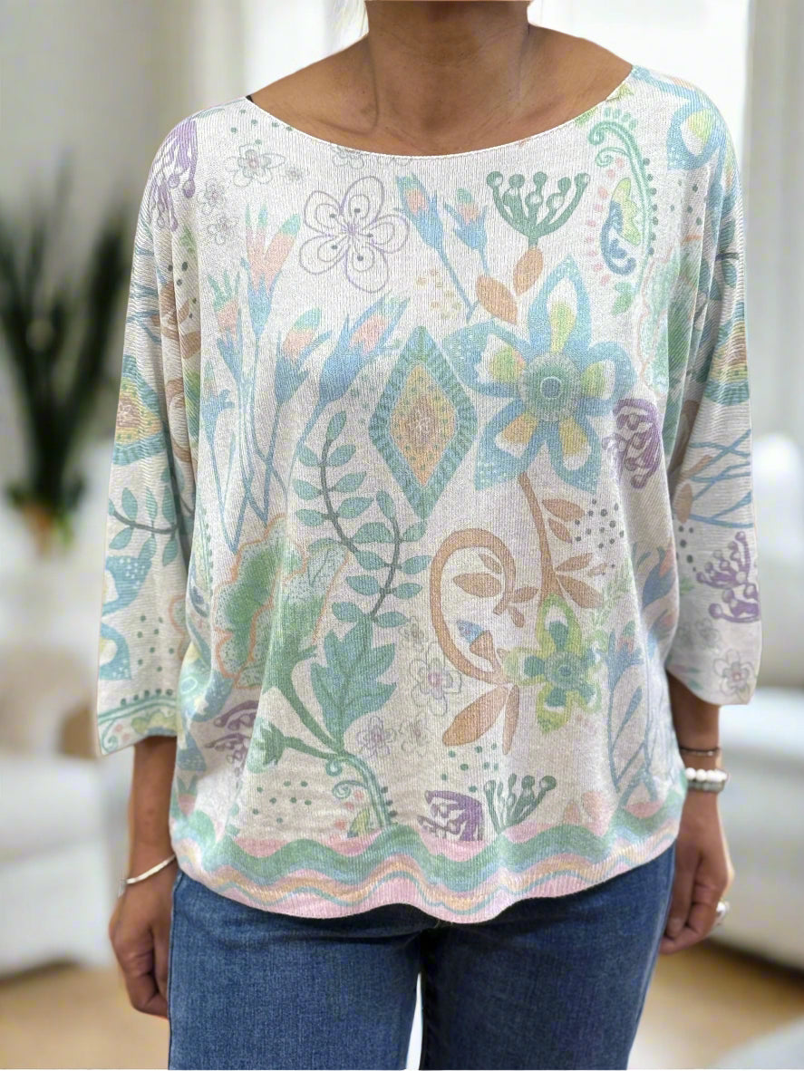 LIZZIE-SOFT MUTED PRINT KNIT TOP