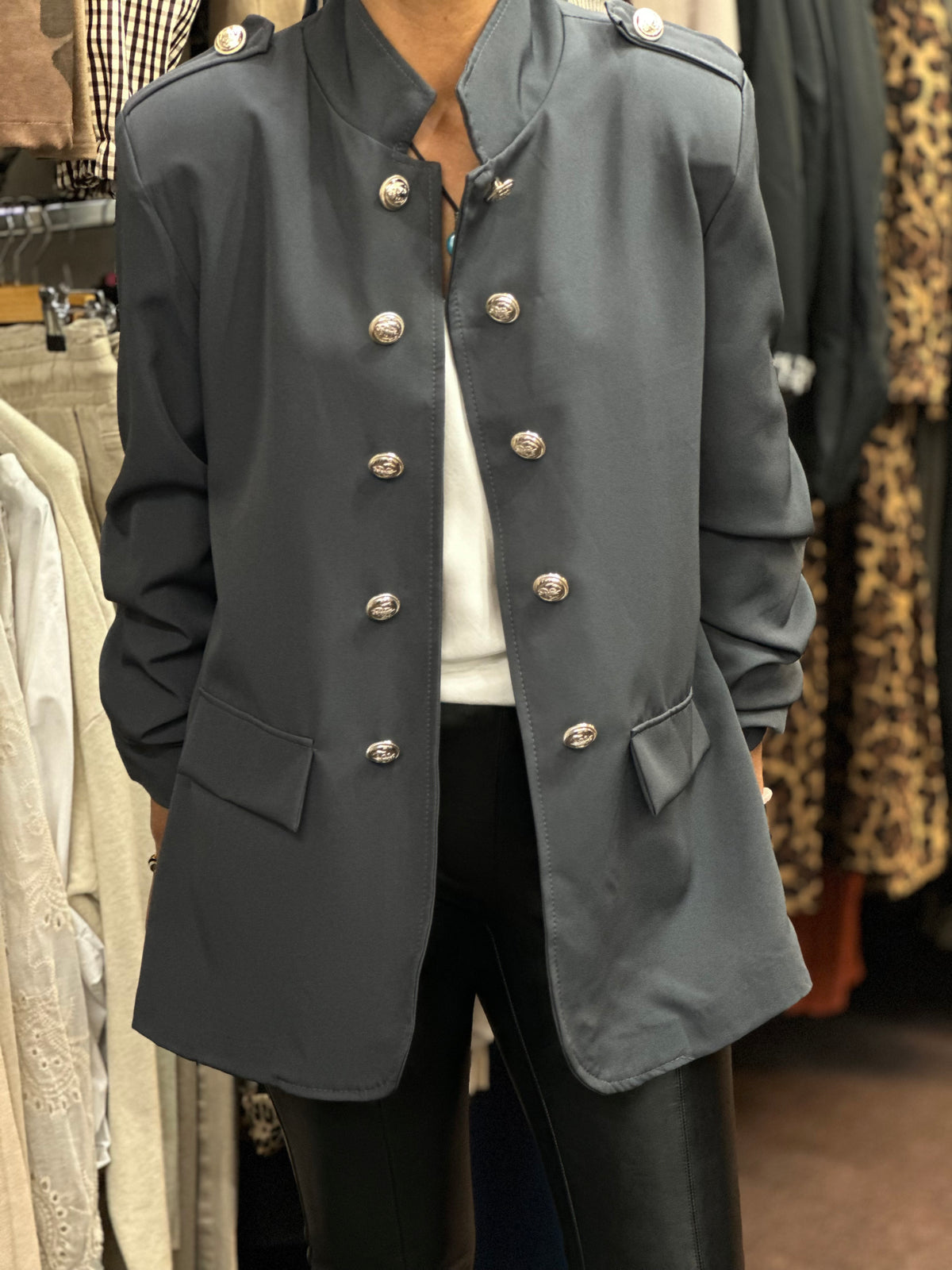 DARCY-MILITARY RUCHED SLV JKT-LONG