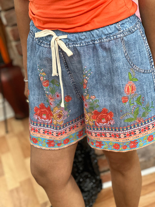 TROPICS DENIM EFFECT SHORTS - SALE♥️