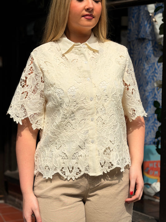 KENDAL-CROCHET SHIRT SHORT SLEEVED