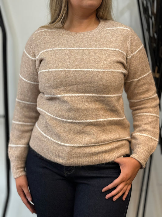 FRANSA- KENDRA STRIPE BEIGE JUMPER