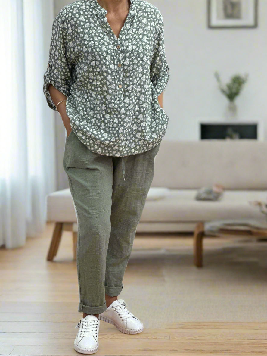 CARLTON - SLUB LINEN LOOK SLIM TROUSER