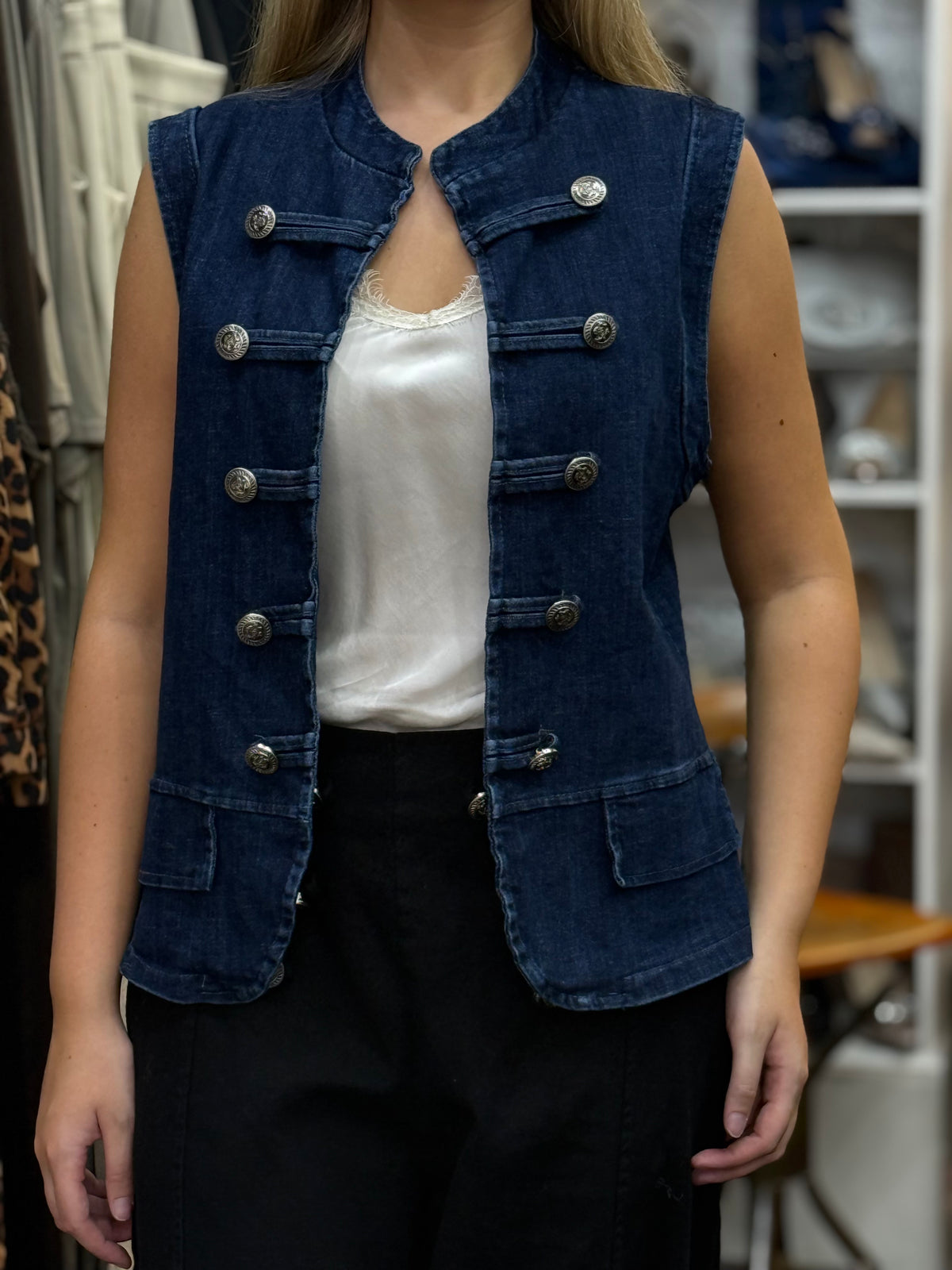 JESSIE-MILITARY DENIM WAISTCOAT