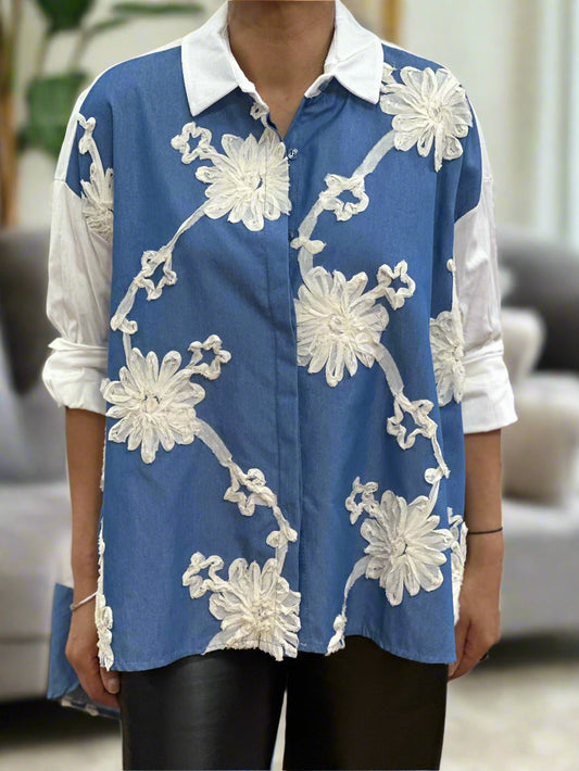ZETA-APPLIQUE DENIM FRONT SHIRT