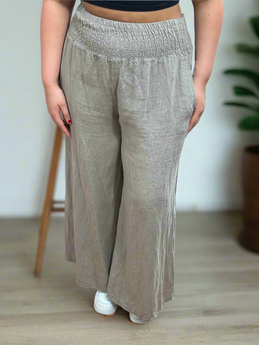 CARMEN- SHEARED WAIST LINEN PALLAZO