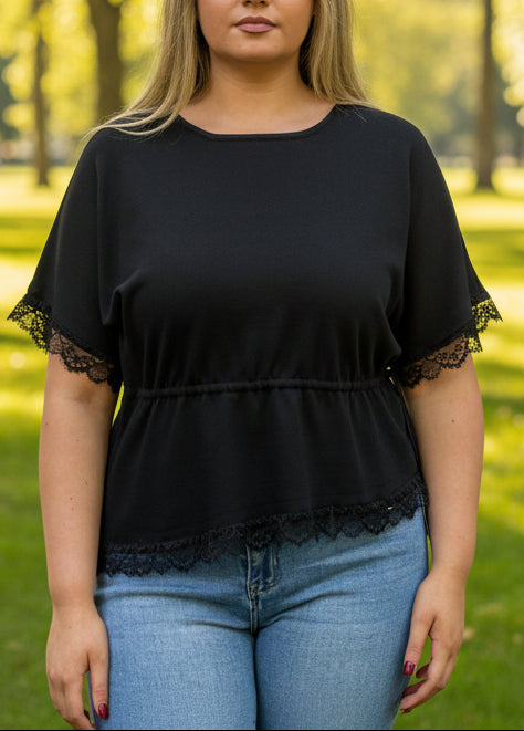 ROXY-SIDE PULL LACE TRIM TOP