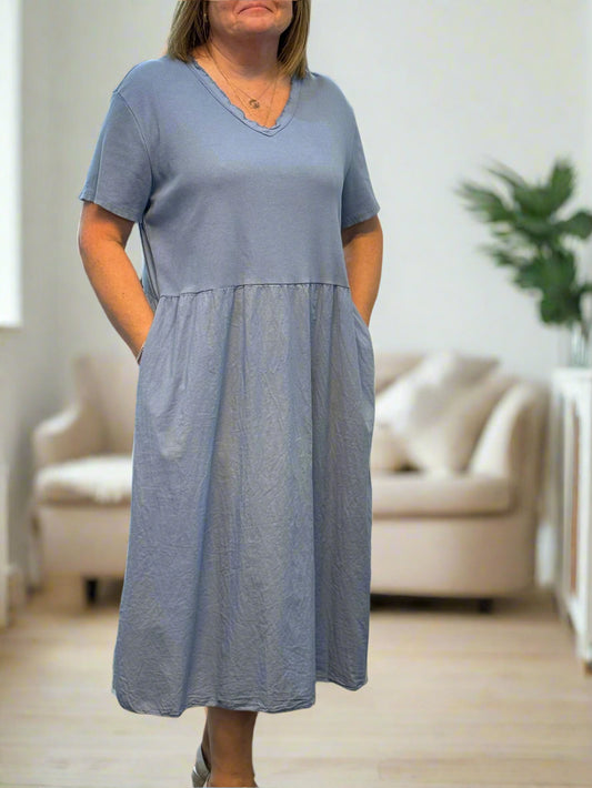 LOUISA - S/SLV RIB COTTON DRESS-CURVE