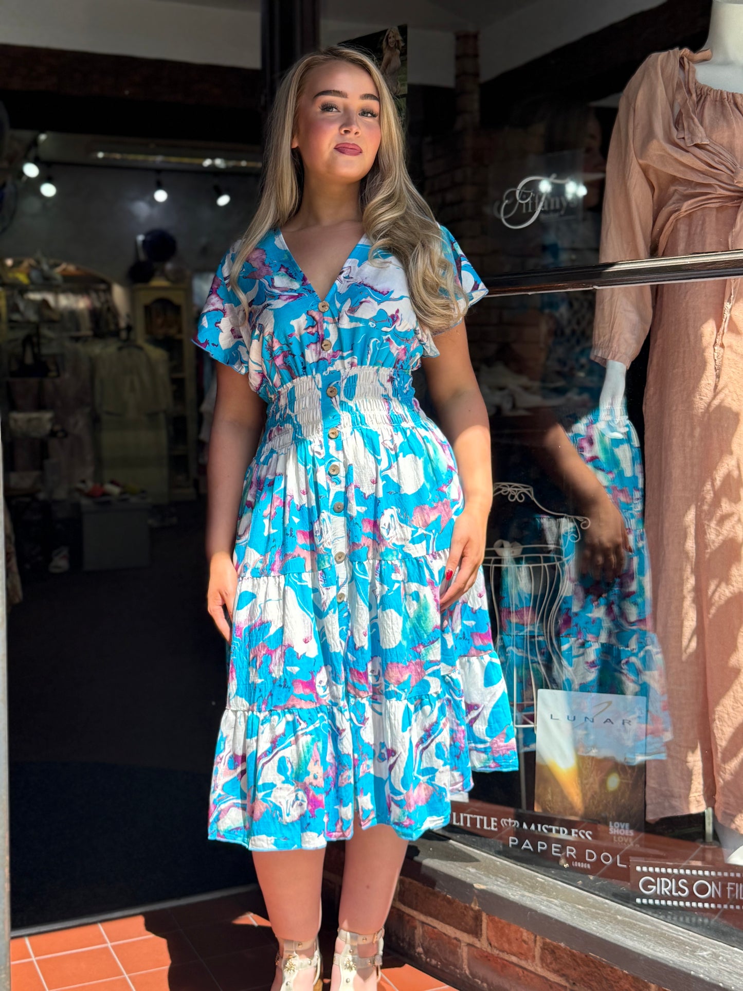 KATIE-V/NECK MIDI DRESS