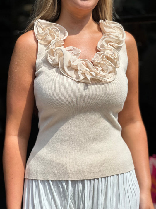 ABEL- RUFFLE NECK S/LESS TOP