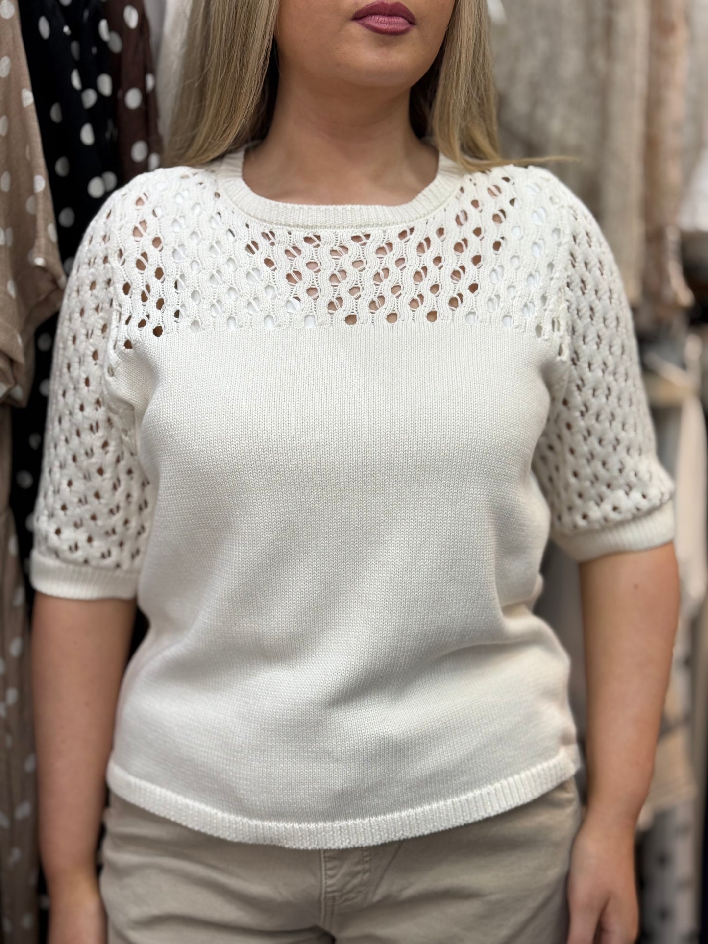 FRANSA LAYLA CROCHET KNIT TOP