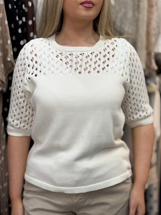 FRANSA LAYLA CROCHET KNIT TOP