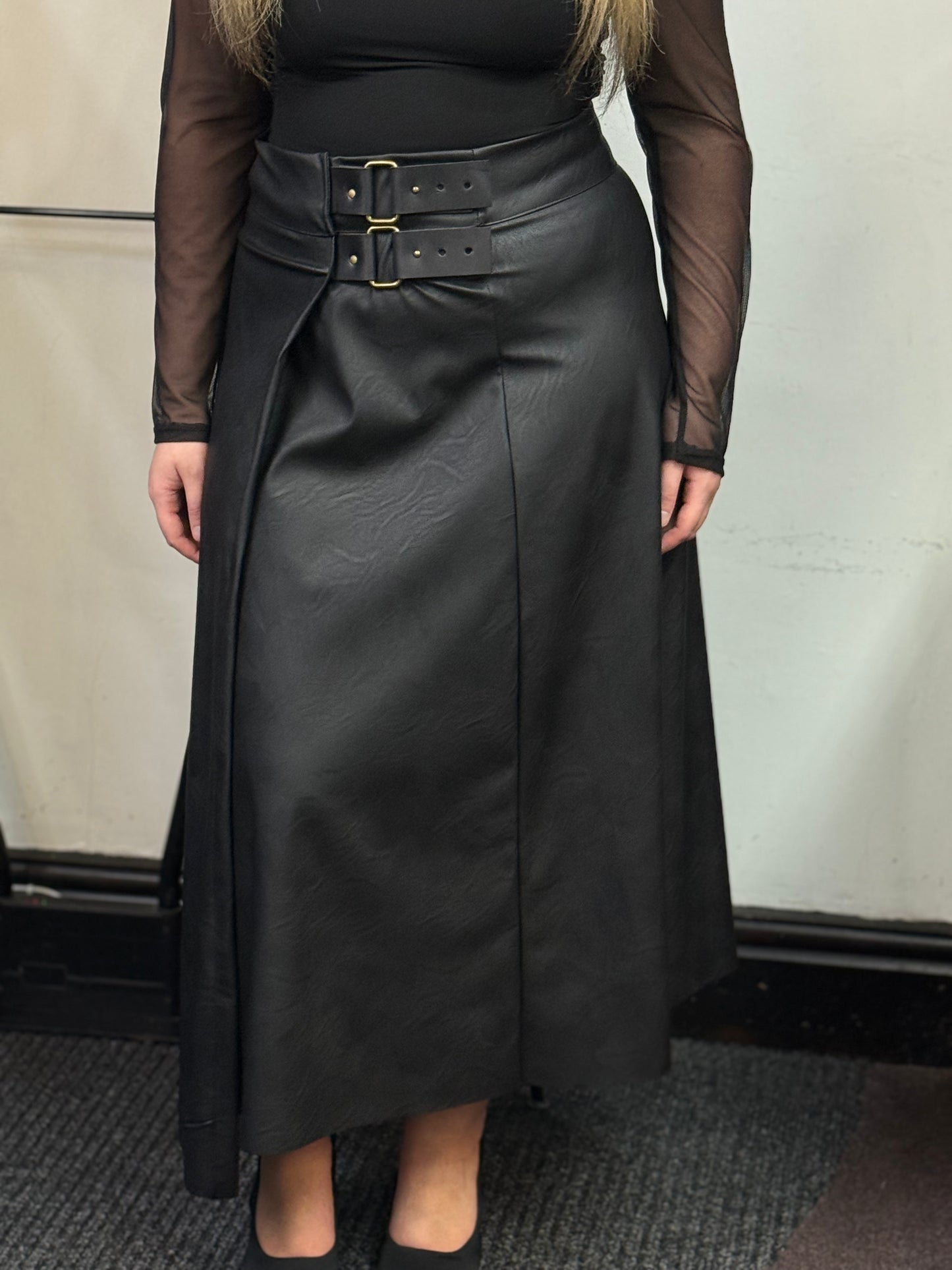 ZETA-BUCKE BELT WRAP SKIRT- VEGAN