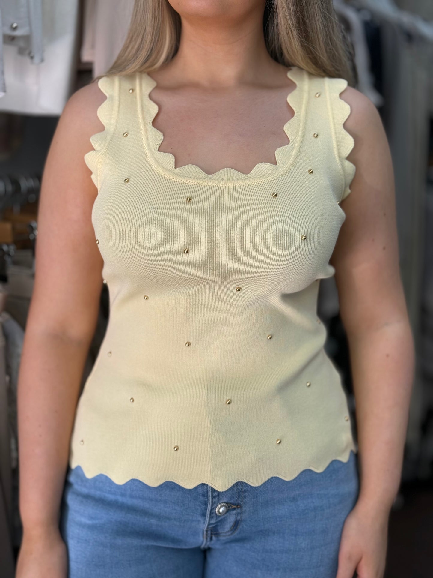 HARPER- SCALLOP STUD KNIT VEST TOP