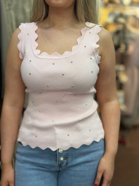 HARPER- SCALLOP STUD KNIT VEST TOP