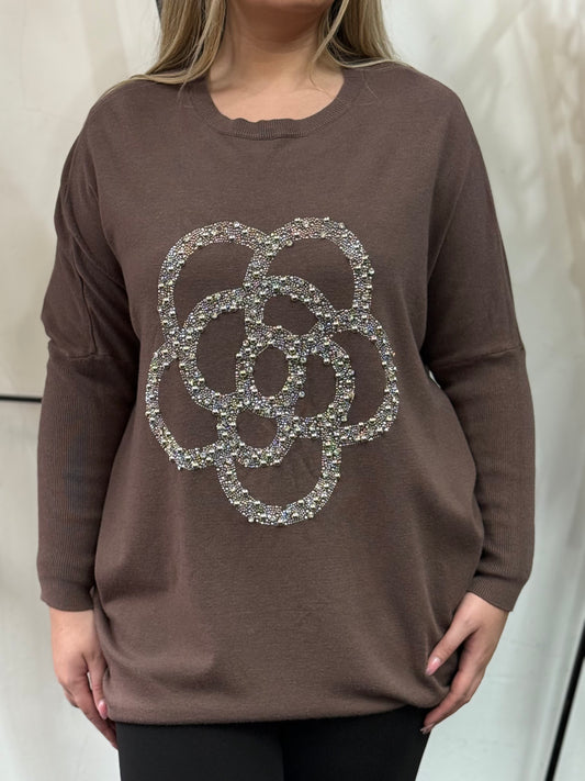 DELLA - O/S SEQUIN FLOWER ROSE JUMPER