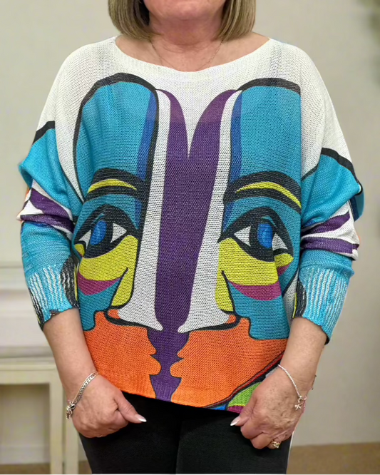BATWING MESH PRINT KNIT-#SALE