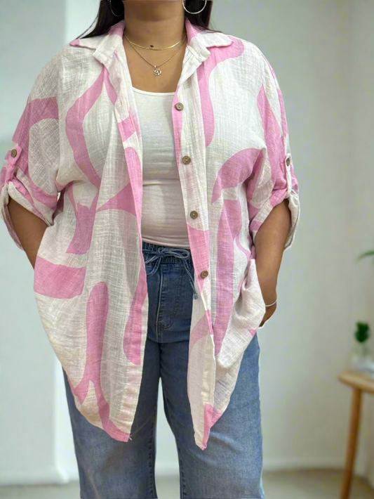 JOLIE- SWIRL PRINT SHIRT- CURVE/PLUS