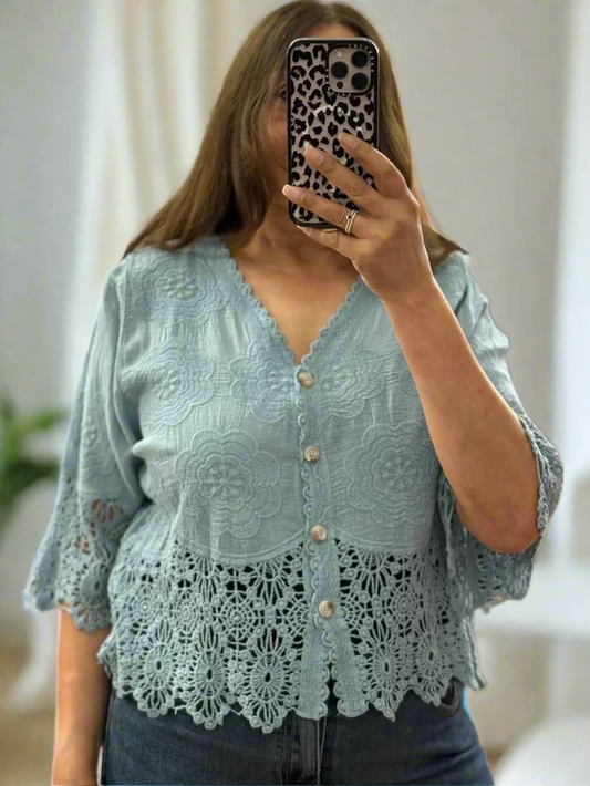 GRACIE- CROCHET COTTON EMB SHRUG
