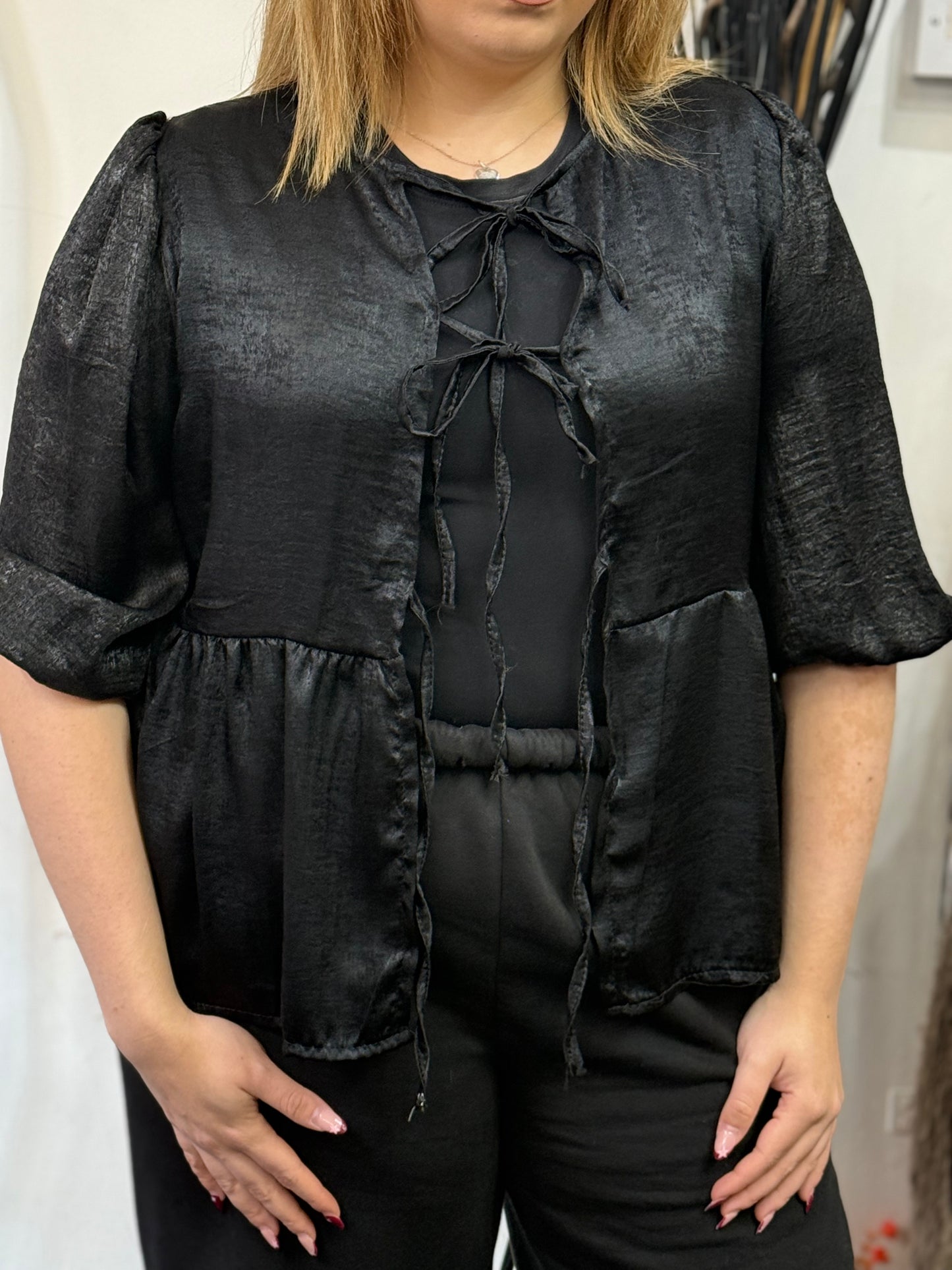 SHIMMER FRONT TIE SHIRT/JKT-#BlackFridaySale -🖤🖤 AUTO XTRA20% off @ Checkout