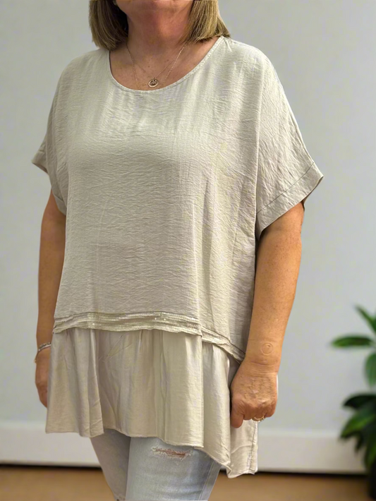BELLA- SATIN TRIM TOP-CURVE