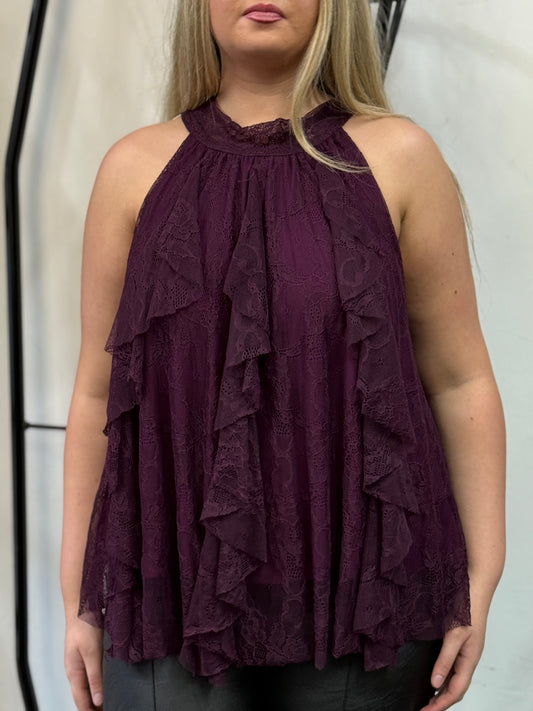 JUDE- CUTAWAY LACE FRILL FRONT TOP