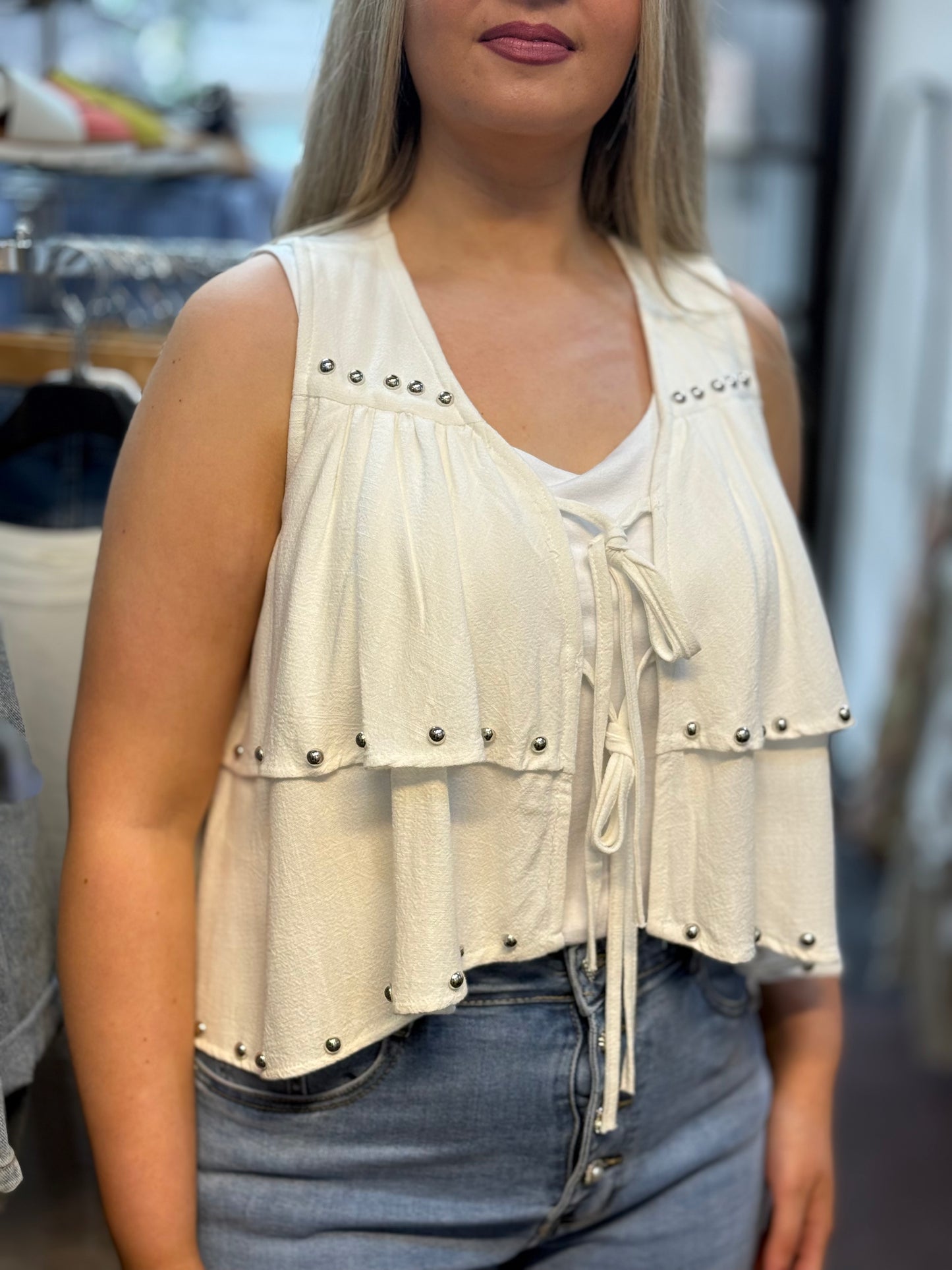 SANA- STUD LAYERS  WAISTCOAT TOP-WHITE