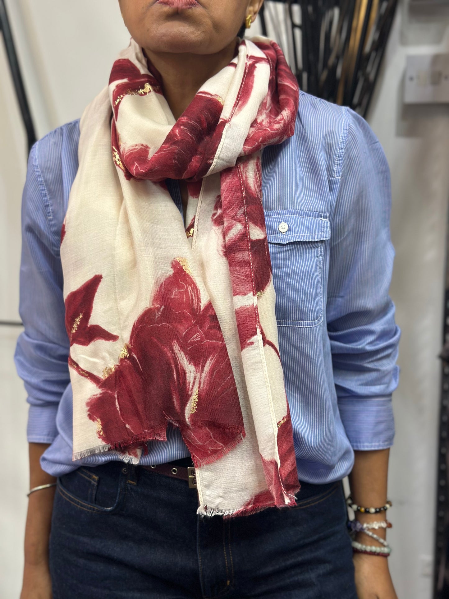 ROSE- GOLD LEAF PRINTED SCARF