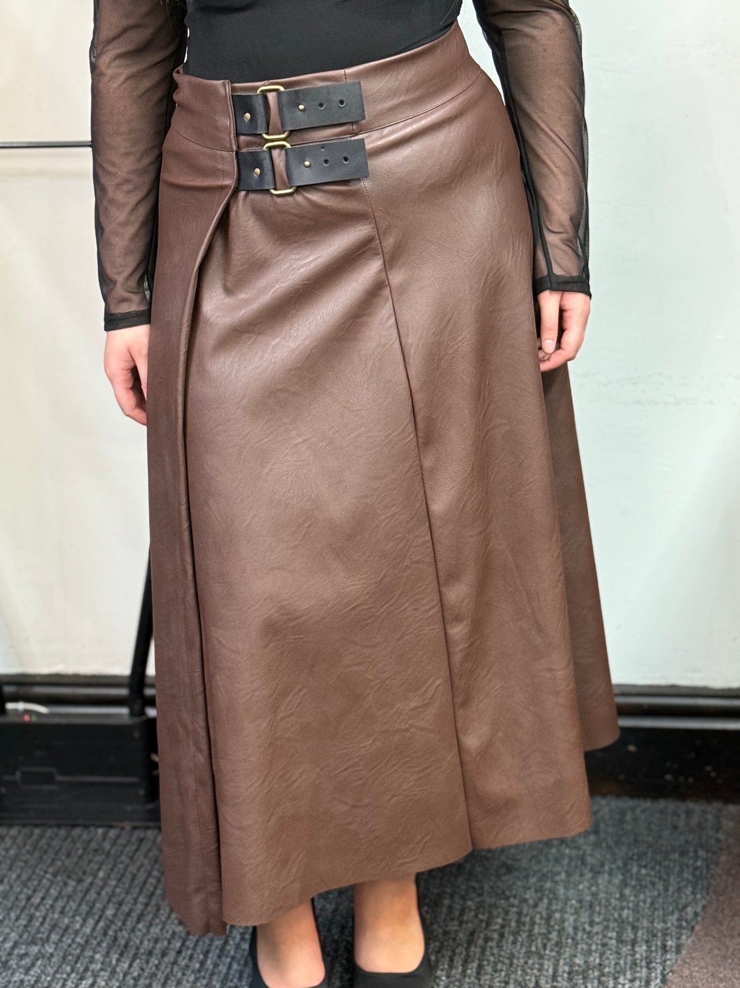 ZETA-BUCKE BELT WRAP SKIRT- VEGAN