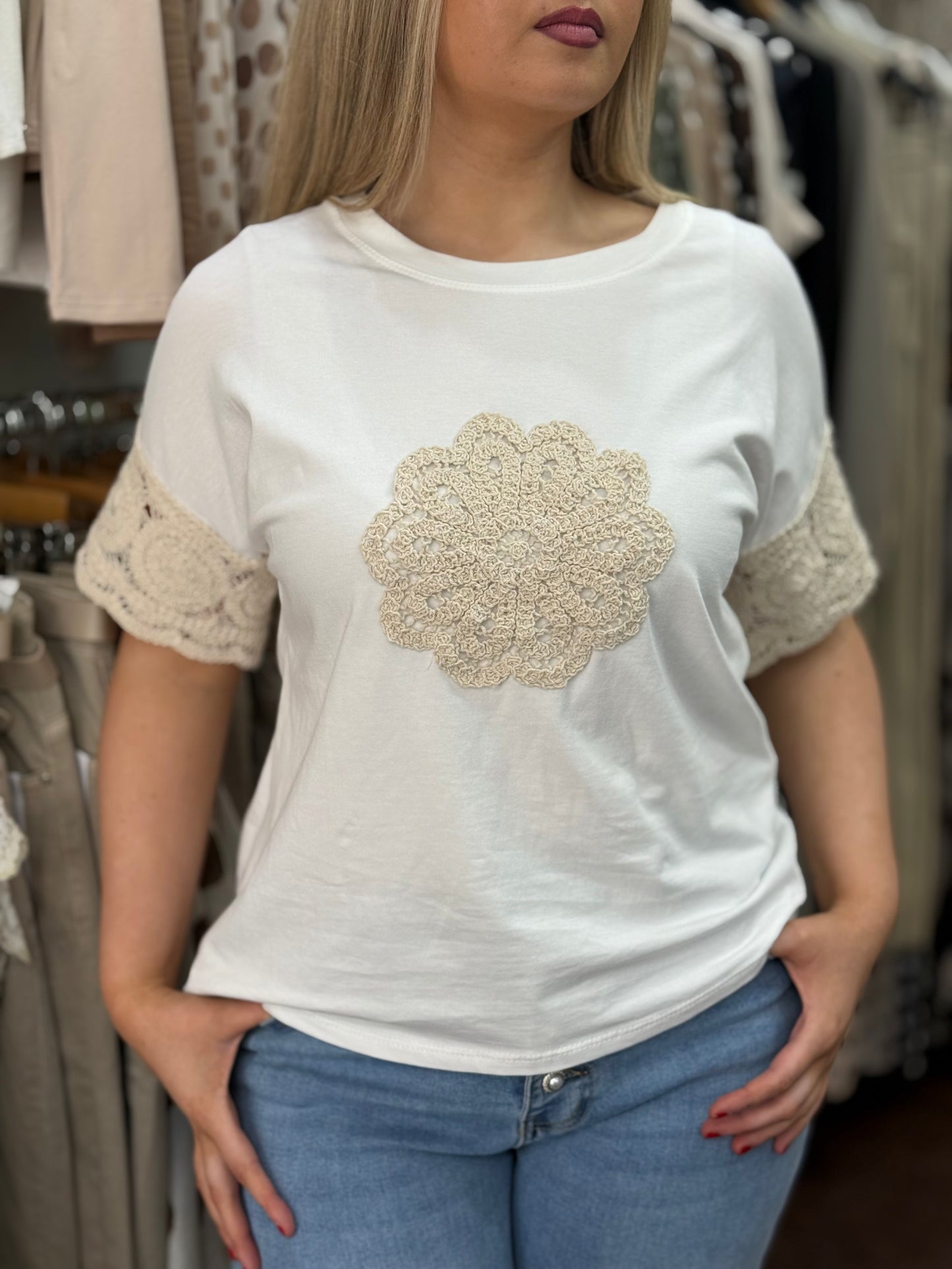 ROMA TEE- REEVA CROCHET DETAIL