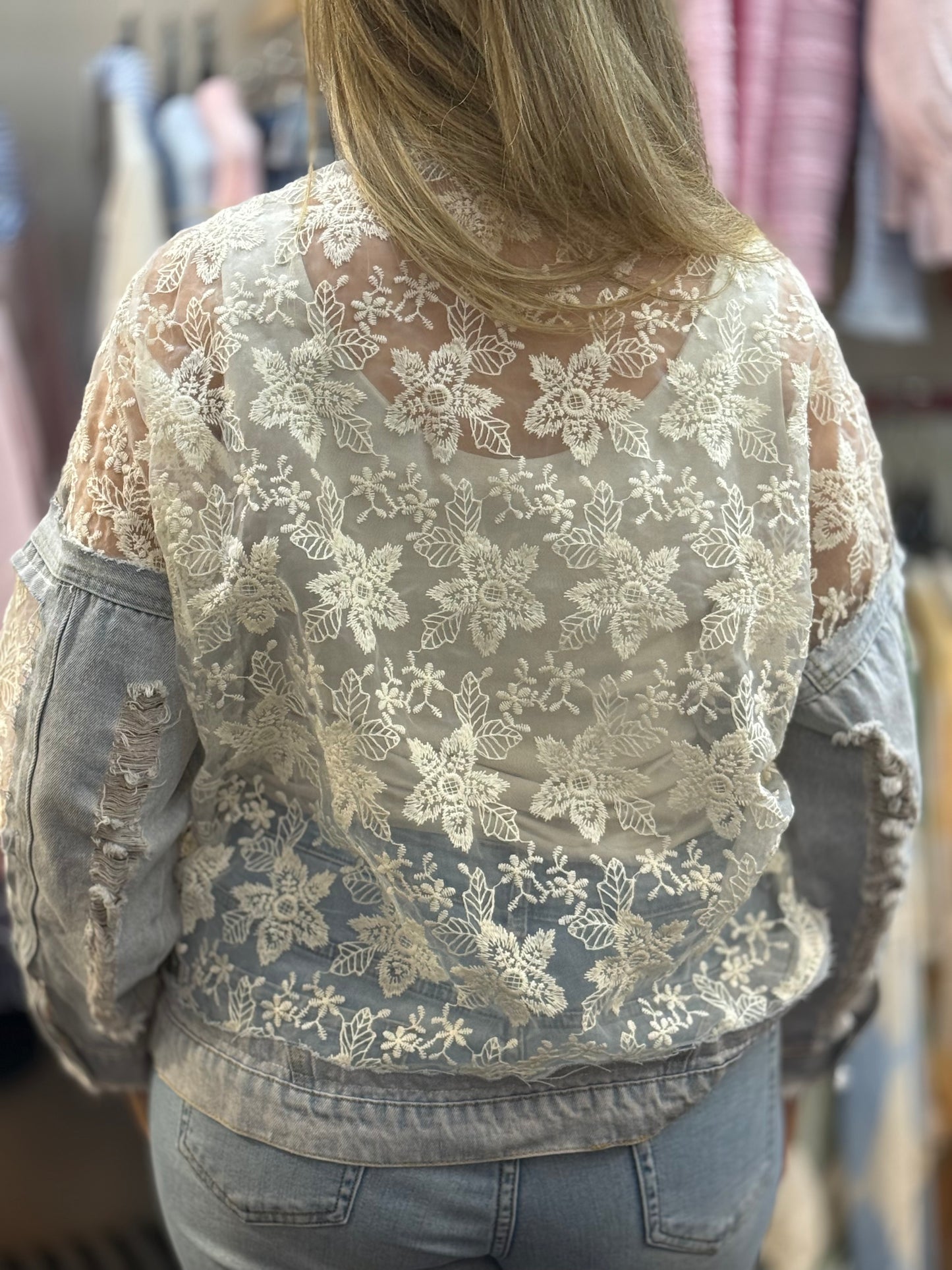 UNITY-LACE DETAIL DENIM JKT