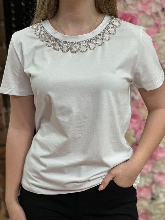 SEQUIN NECK DETAIL TEE-